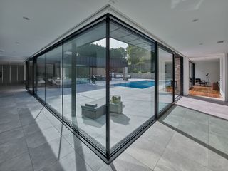 Glass enclosed courtyard at Gowland House