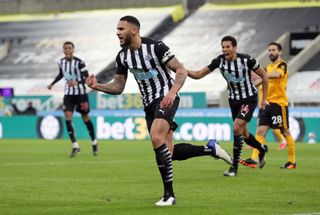 Newcastle United’s Jamaal Lascelles celebrates scoring