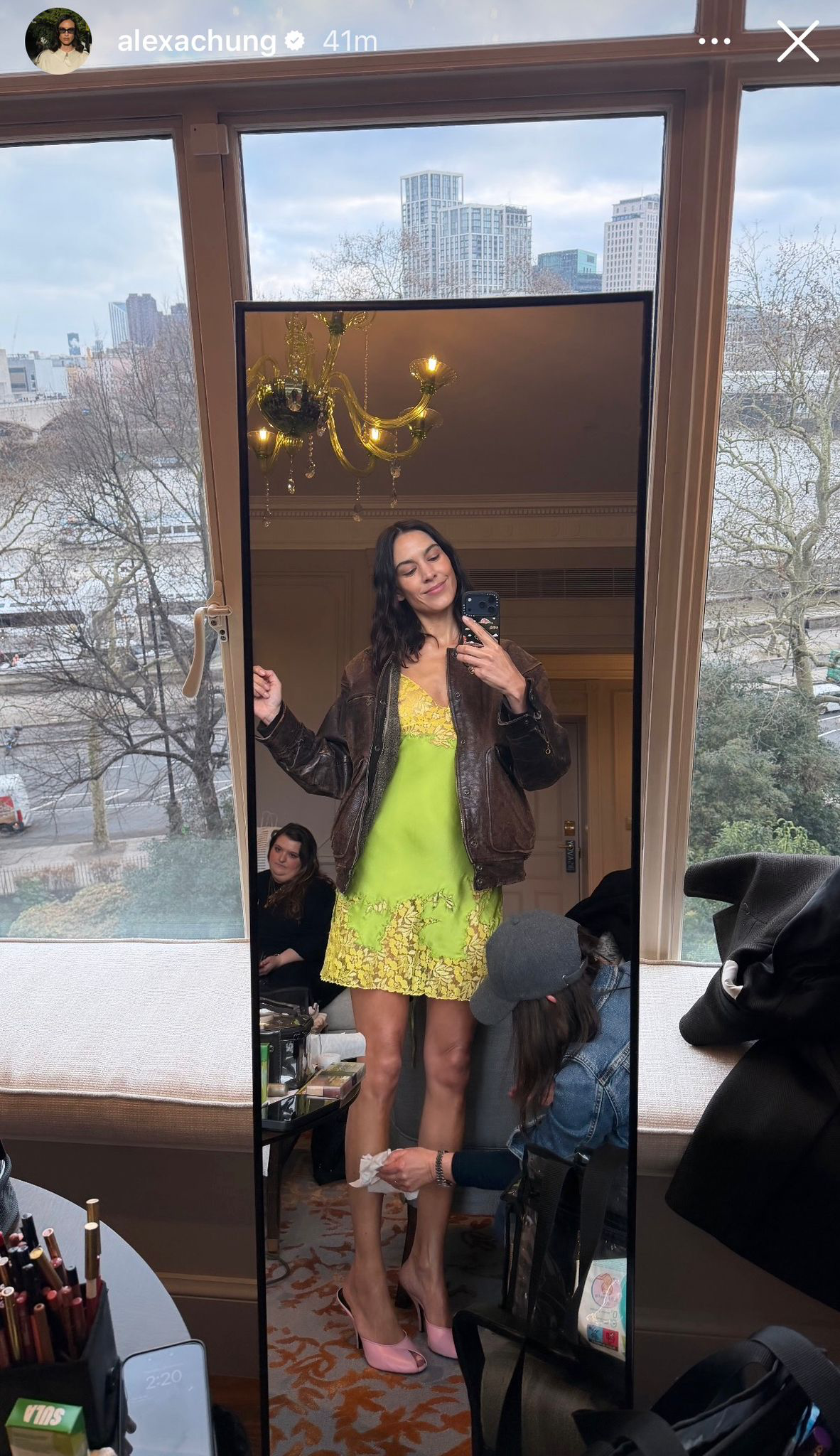 An image of @alexachung wearing lace-trim slip dress from Debute.