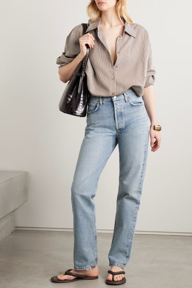 Agolde 90's Pinch Waist Long frayed high-rise straight-leg jeans