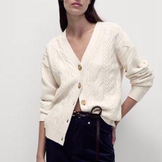 M&S Textured V-Neck Relaxed Fit Cardigan