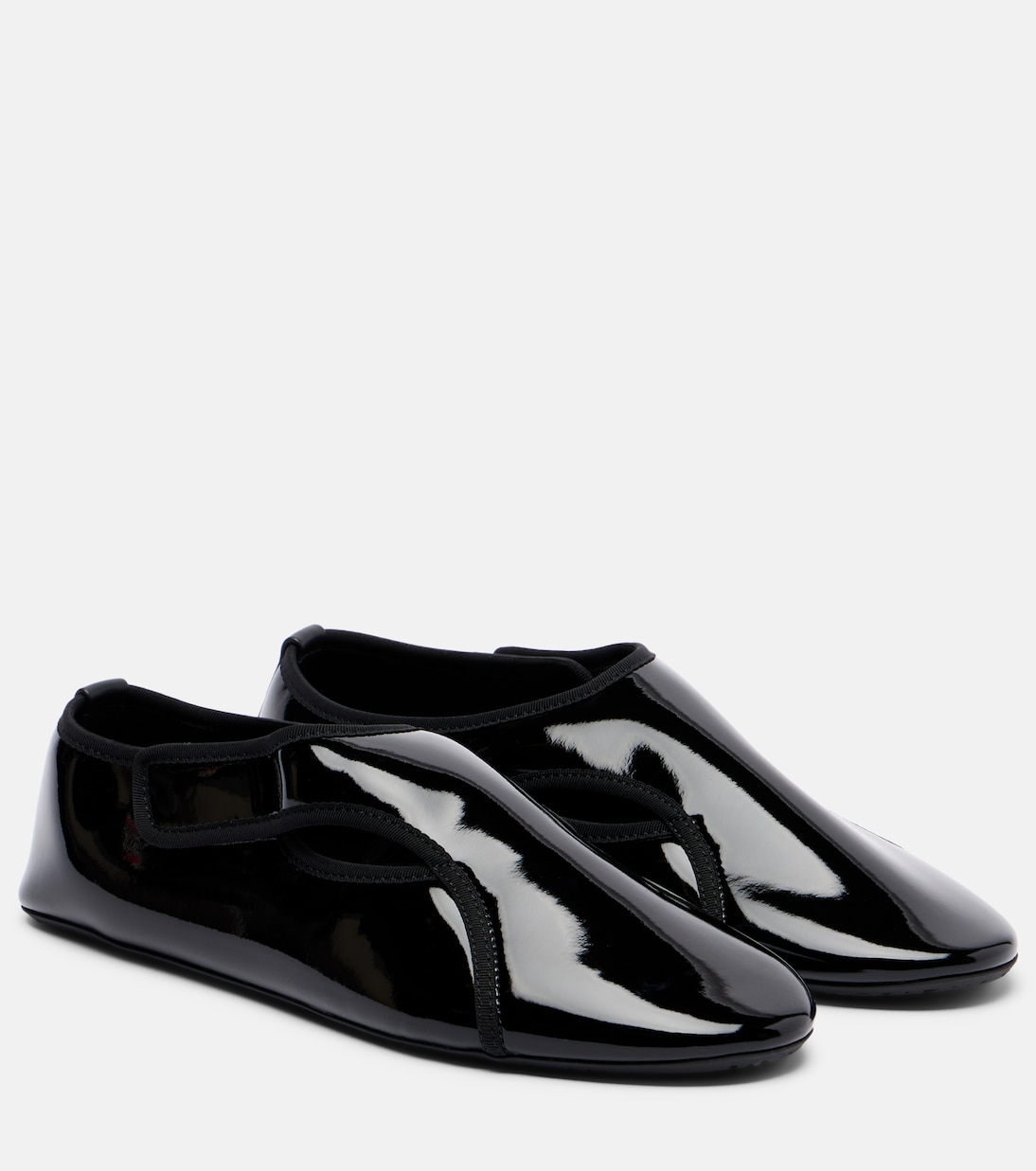 Criss Cross Leather-Trimmed Ballet Flats