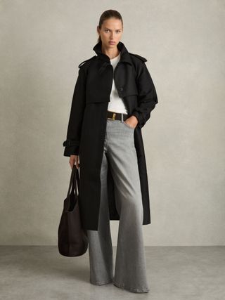 Gabardine Trench Coat With Cotton in Black