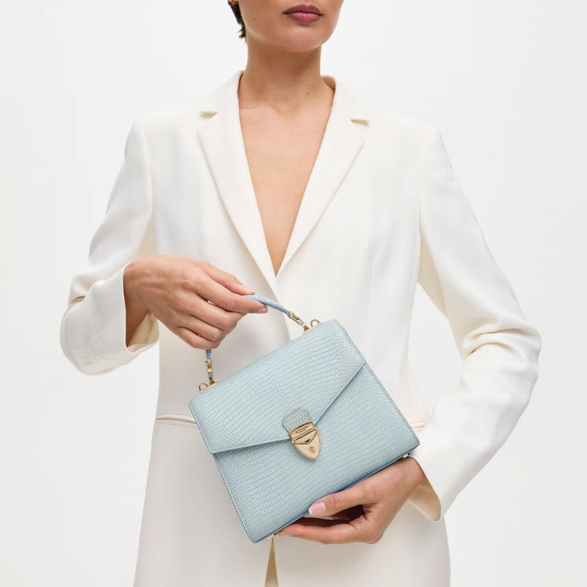 Aspinal of London, Midi Mayfair 2 in Cornflower Blue Lizard