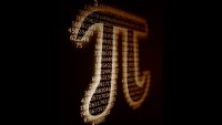 The symbol for pi made from numbers on a black background.