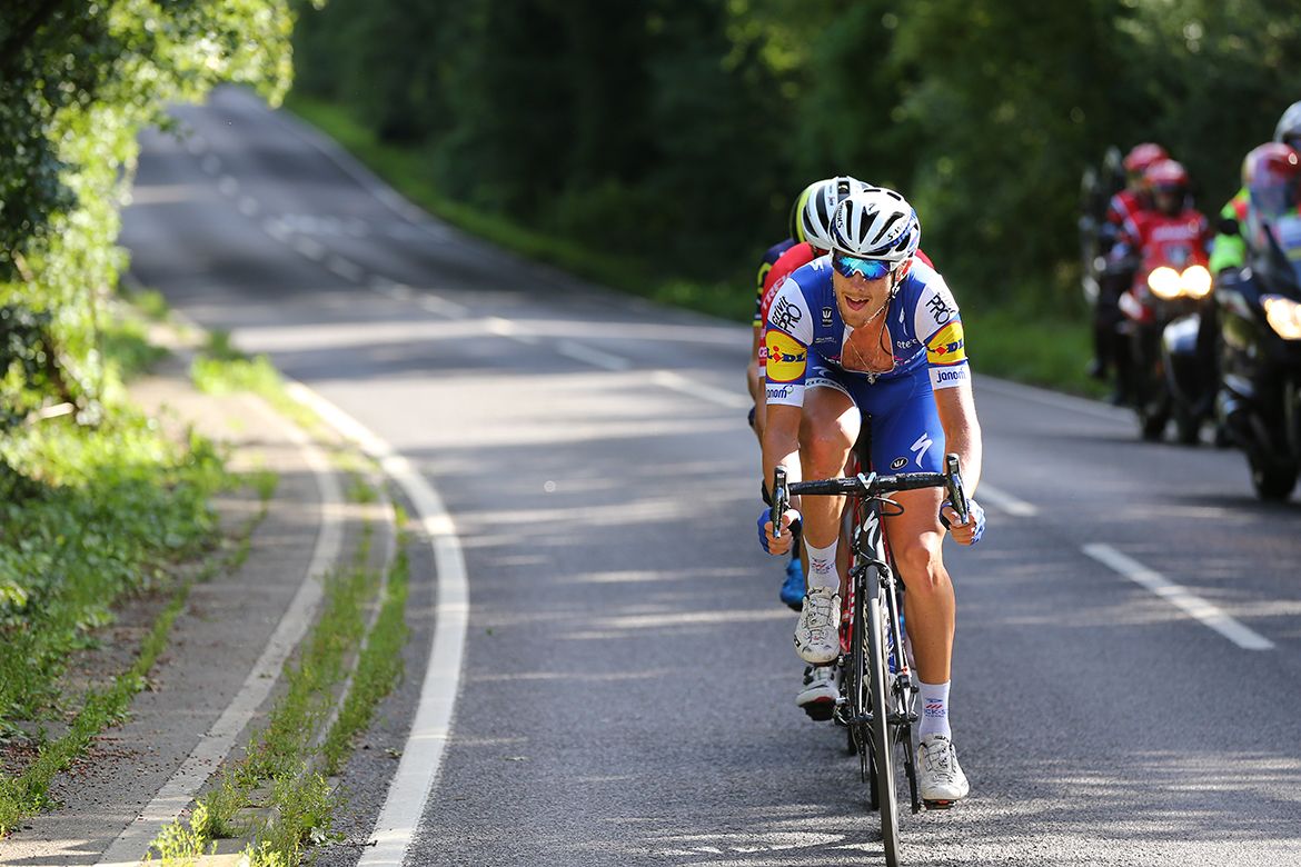 Matteo Trentin and Jasper Stuyven in a late escape at the RideLondon Classic