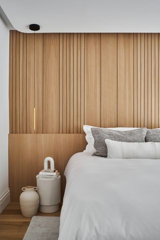 wood panelling in a small bedroom