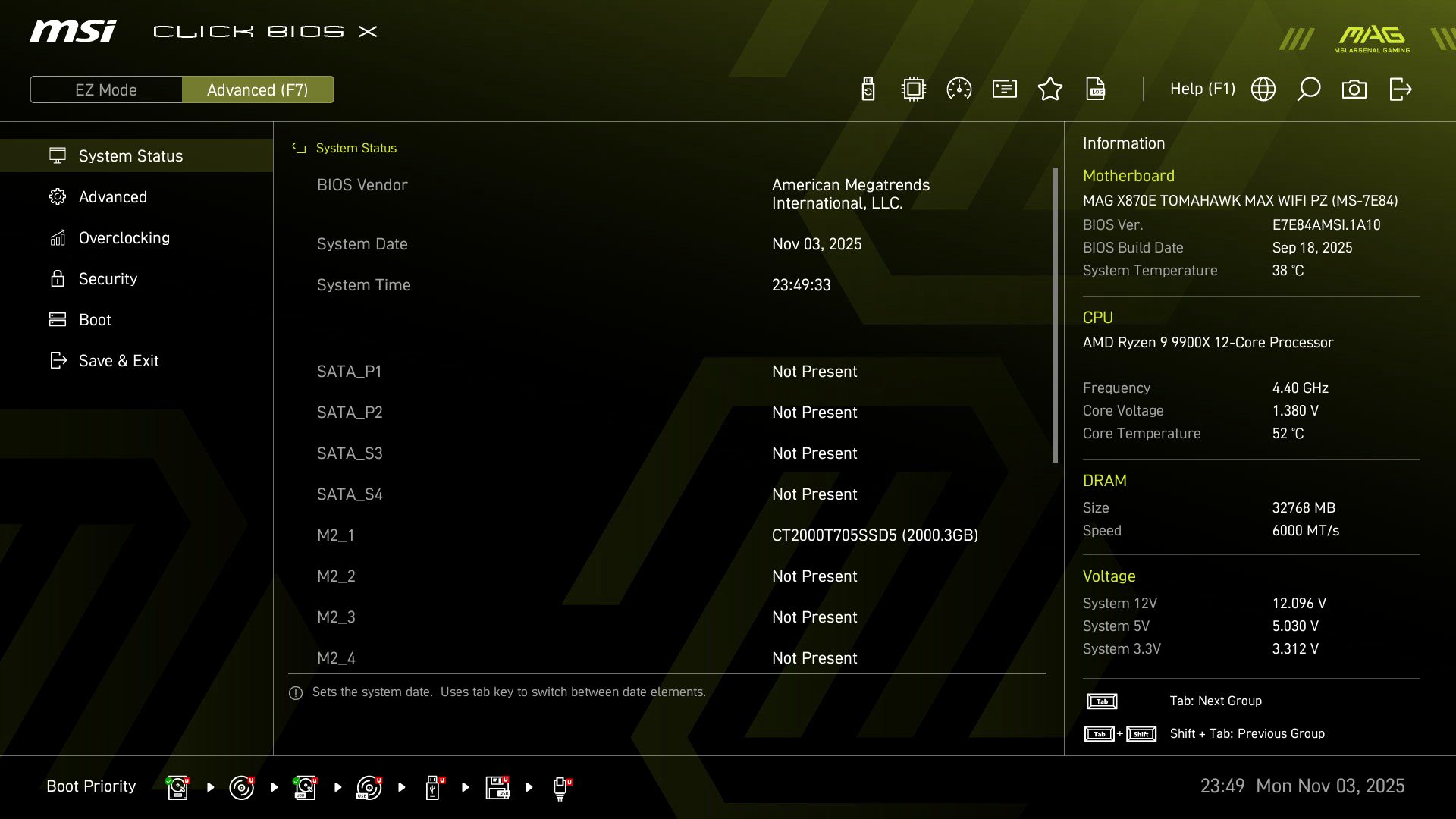 MSI X870E Tomahawk MAX Wifi PZ BIOS