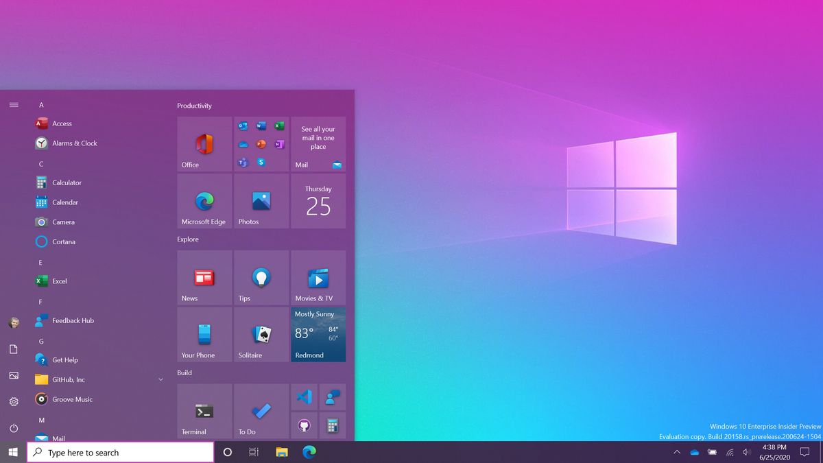 Windows 10 Start menu redesign