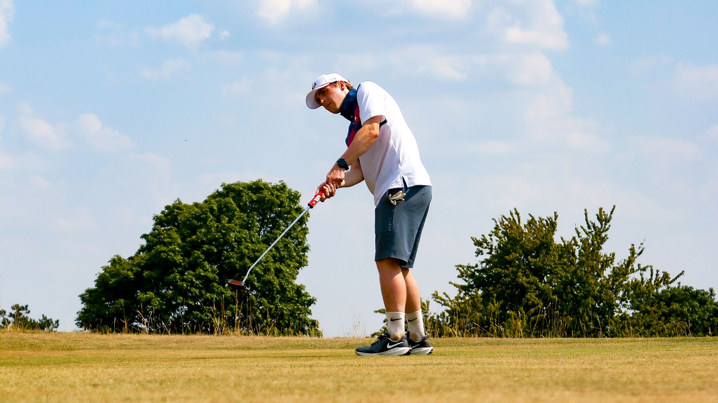 Jonny Leighfield rolling the rock at the 2026 iGolf Open at Minchinhampton