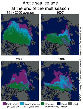 Gheața marină arctică la sfârșitul sezonului de topire, 1981-2009