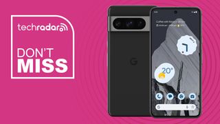 The Google Pixel 8 Pro on a magenta background. Text reads: Don't miss