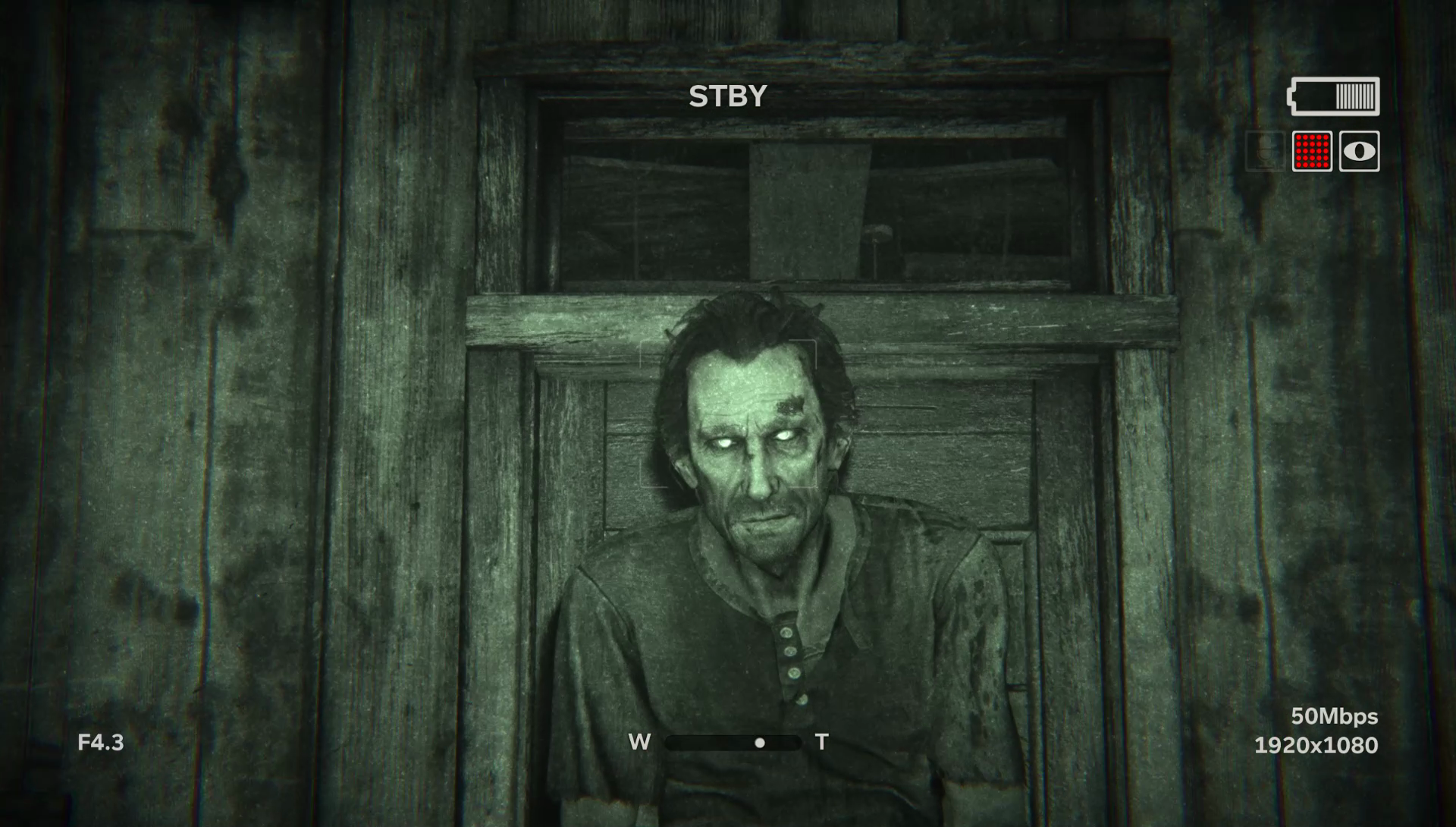 Creepy zombie man in night vision in Outlast 2