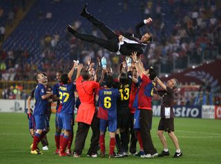 Guardiola won the treble in his first season as Barcelona manager