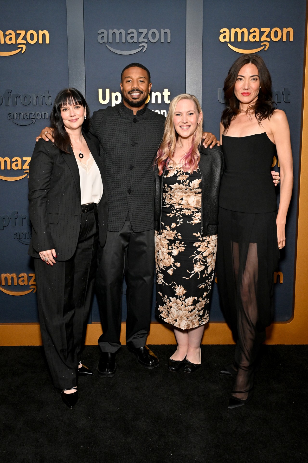 L-R) Meredith Averill, Michael B. Jordan, Rebecca Yarros, and Lisa Joy attend the Amazon Upfront at Beacon Theatre on May 11, 2026 in New York City.