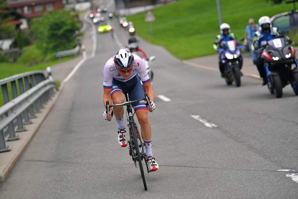 Matej Mohoric on a solo mission during stage 5 at Tour de Suisse