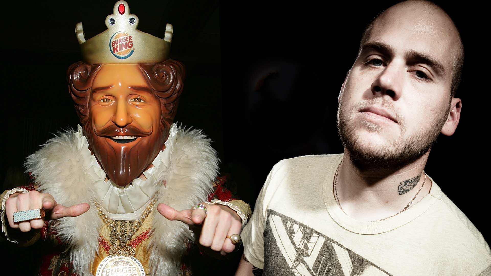 A collage of the Burger King mascot and The Bronx vocalist Matt Caughthran