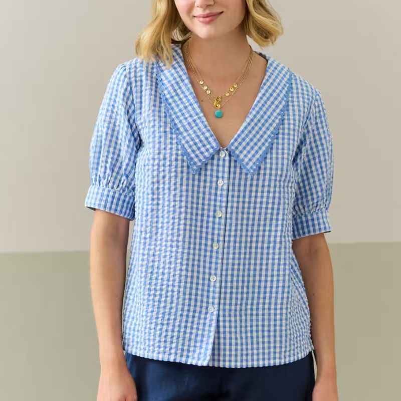 Cotton Gingham Ric Rac Shirt on model 