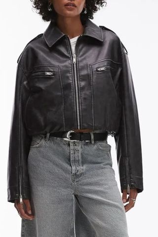 Faux Leather Bomber Jacket