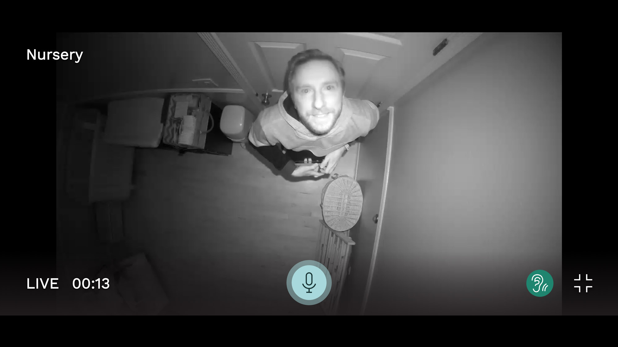 A screenshot from the infrared camera on a Place nursery alarm