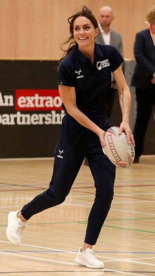 Catherine, Princess of Wales, takes part in ball skills and drills wearing Lululemon trainers