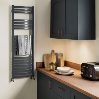 dark grey kitchen with high radiator