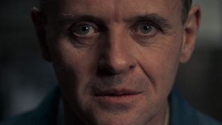 A close-up of Anthony Hopkins as Dr. Hannibal Lecter during the horror movie, The Silence of the Lambs.