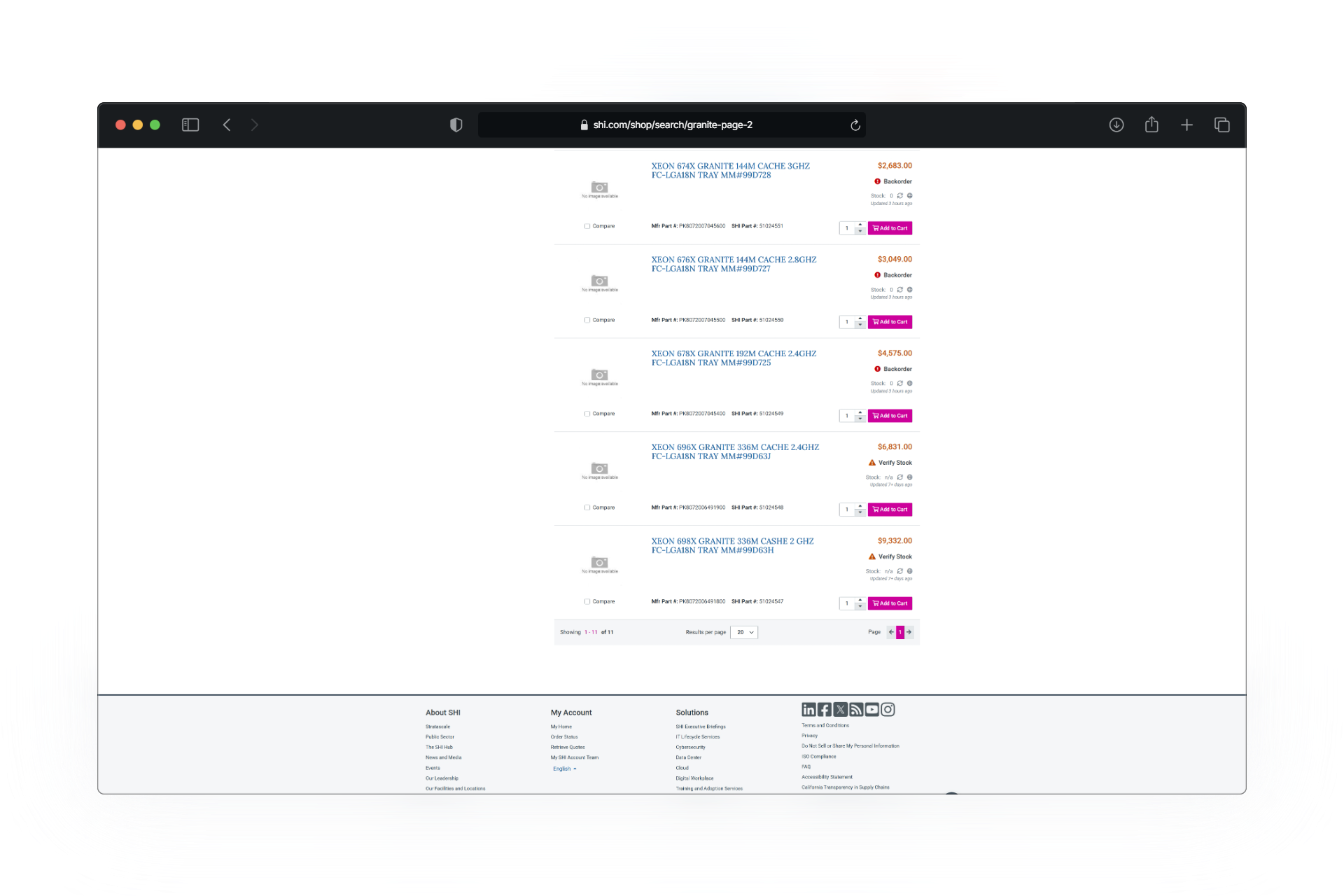 Intel Granite-Rapids WS listings at retailer SHI