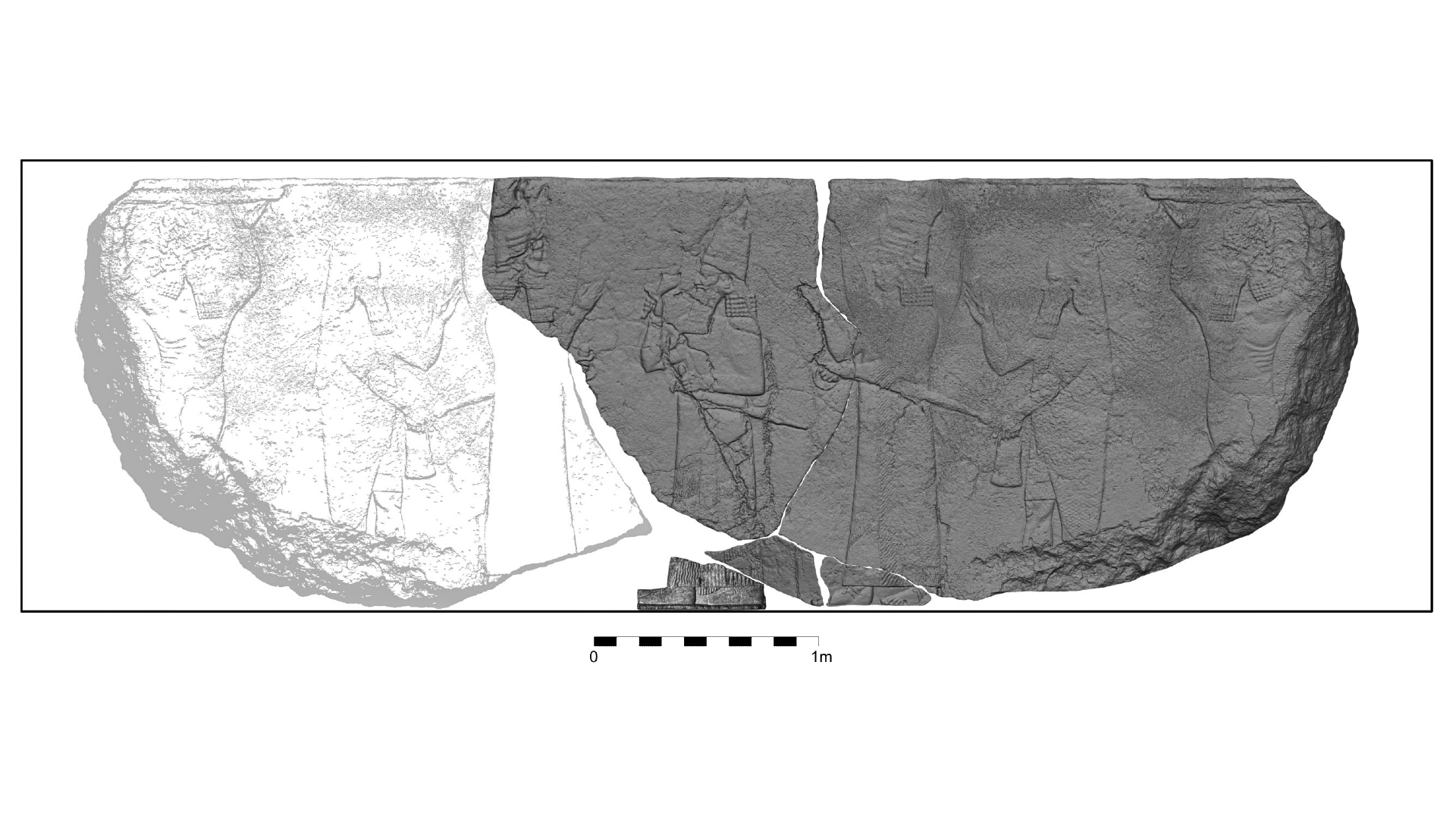 3d model of the Ashurbanipal relief showing the king and deities