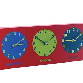 brightly coloured international wall clock