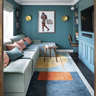cinema room in turquoise