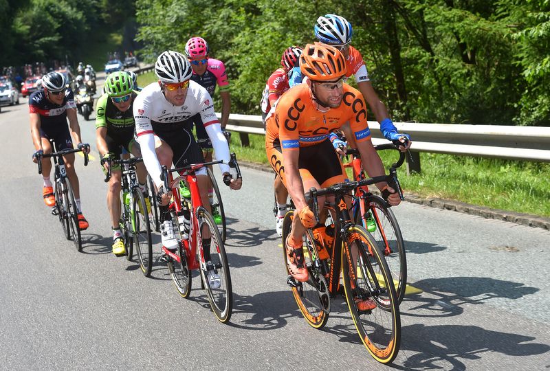 The day's breakaway is lead by Stefan Schumacher (CCC Sprandi Polkowice)