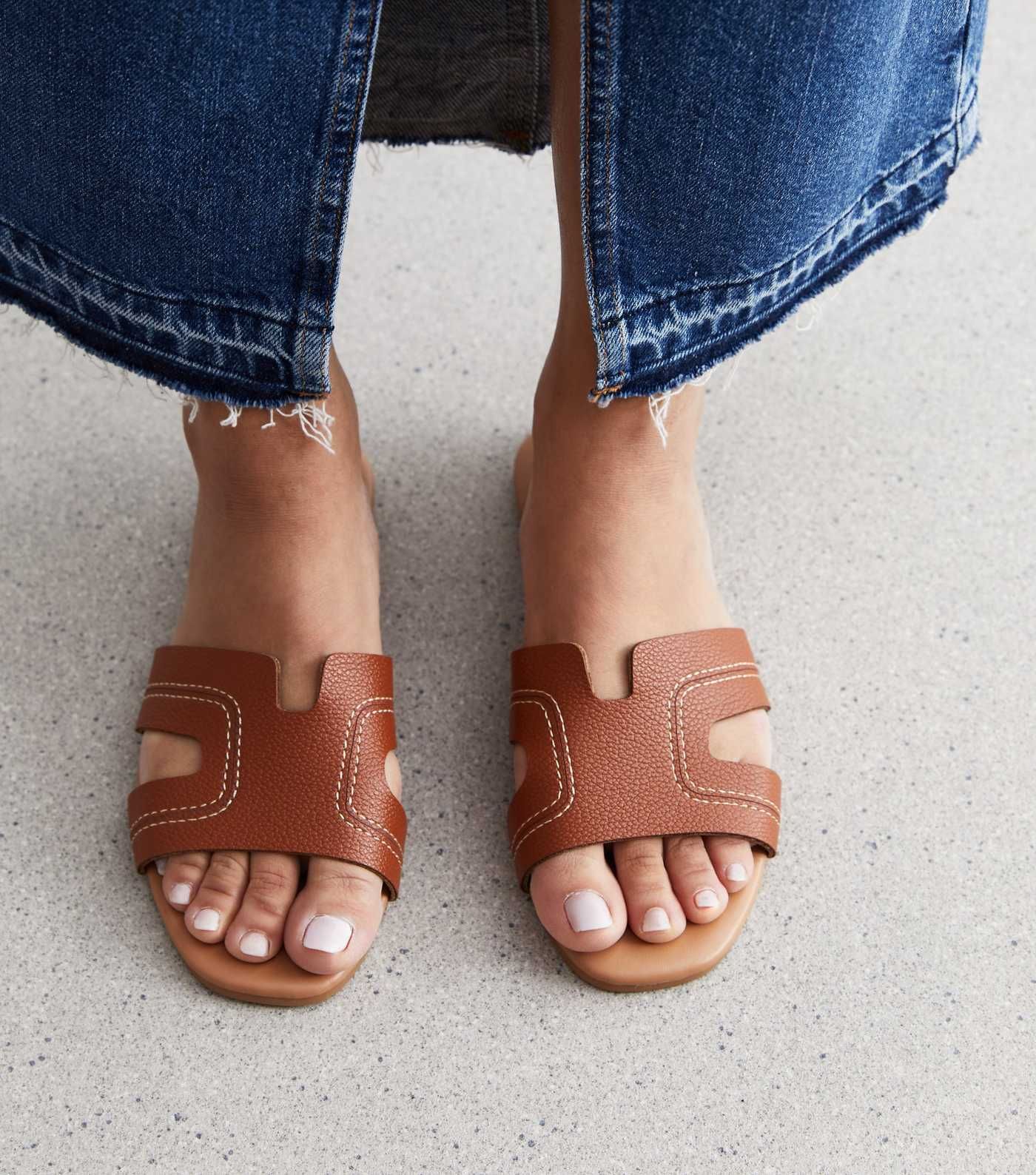 Tan Leather-Look Sliders