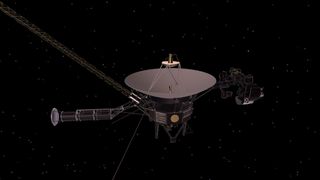 artwork of voyager 1 spacecraft in black space background