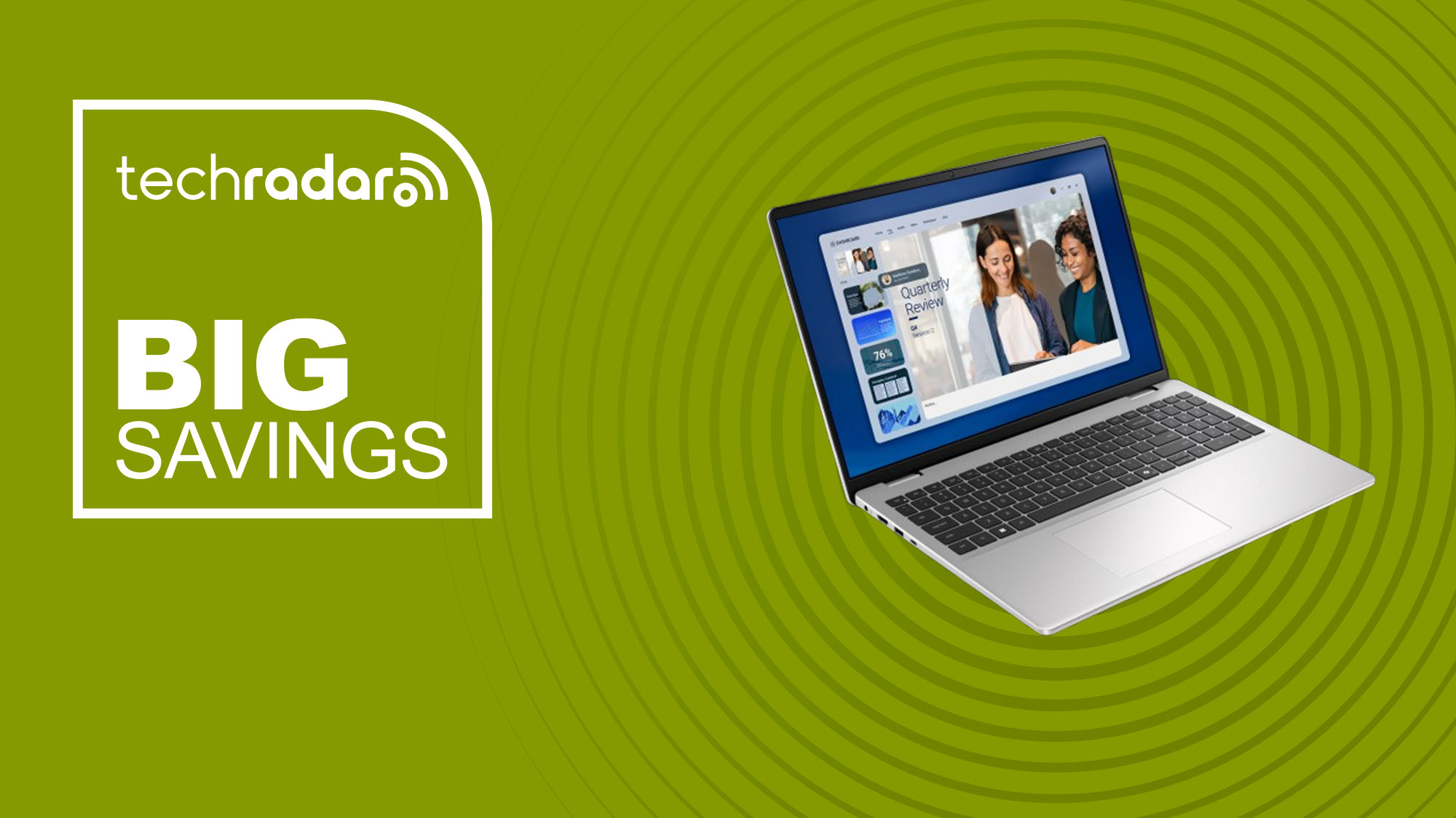 The Dell 16 on a green background with text saying Big Savings.