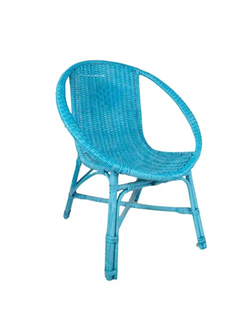 Pair of 1970s Spanish Woven Wicker Blue Chairs