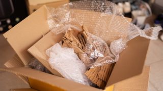 Cardboard box and bubble wrap