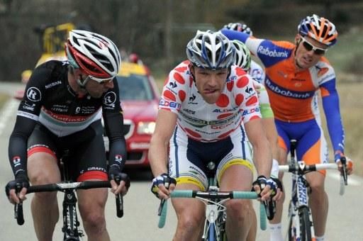 Frederik Veuchelen rides alongside Jens Voigt (Radioshack) in the breakaway