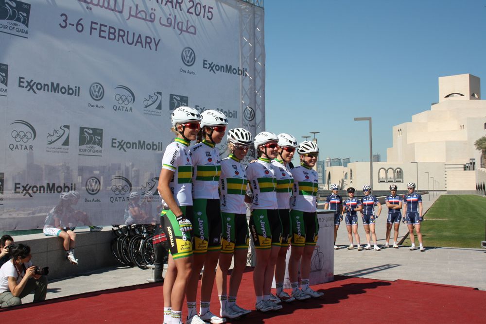 The Australia national team before stage 1 of the Ladies Tour of Qatar