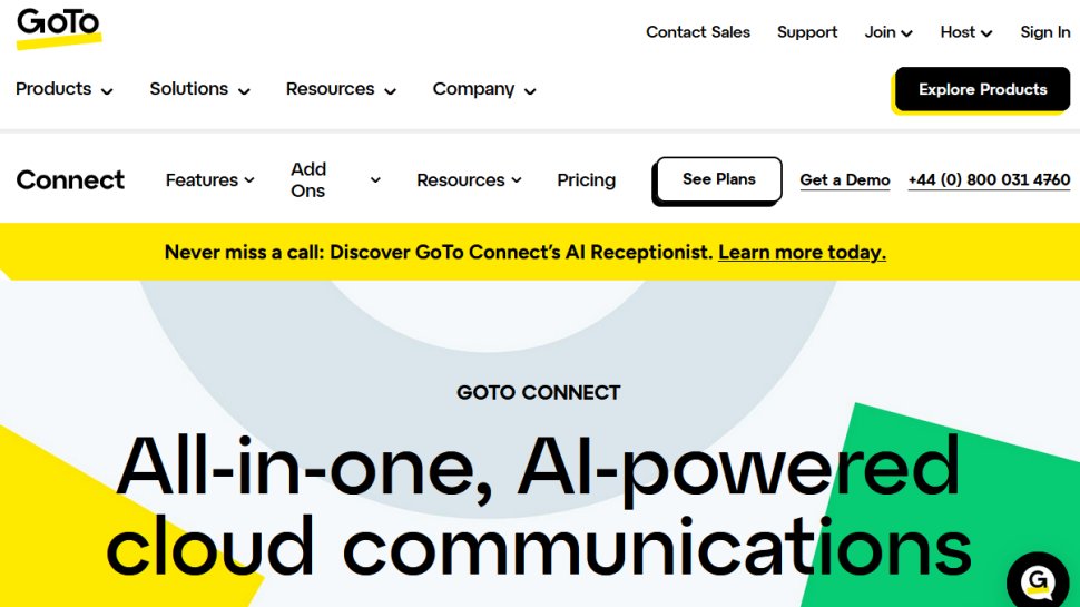 GoTo Connect website screenshot (August 2025).