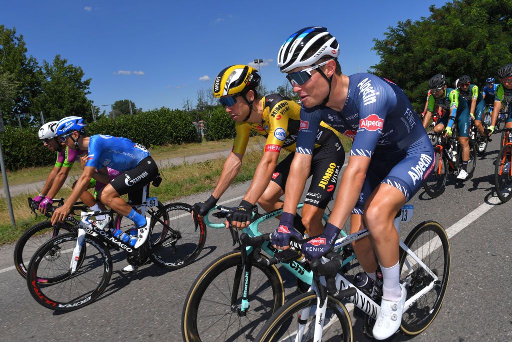 TURIN ITALY AUGUST 05 Wout Van Aert of Belgium and Team Jumbo Visma Senne Leysen of Belgium and Team AlpecinFenix during the 101st Milano Torino 2020 a 198km race from Mesero to Stupinigi Turin MilanoTorino on August 05 2020 in Stupinigi Turin Italy Photo by Tim de WaeleGetty Images