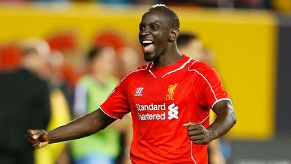 Mamadou Sakho celebrates Liverpool's win over Man City