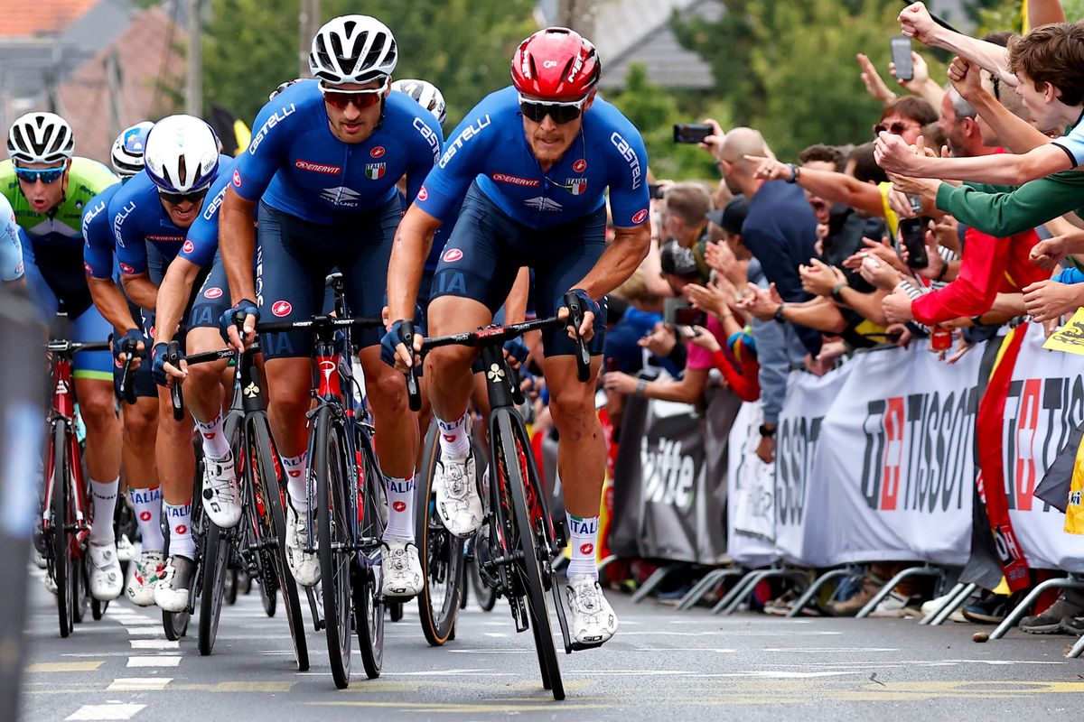 2021 UCI World Championships Flanders Men Elite Road Race Antwerp Leuven 2683 km 26092021 Matteo Trentin Italy Gianni Moscon Italy photo Luca BettiniBettiniPhoto2021