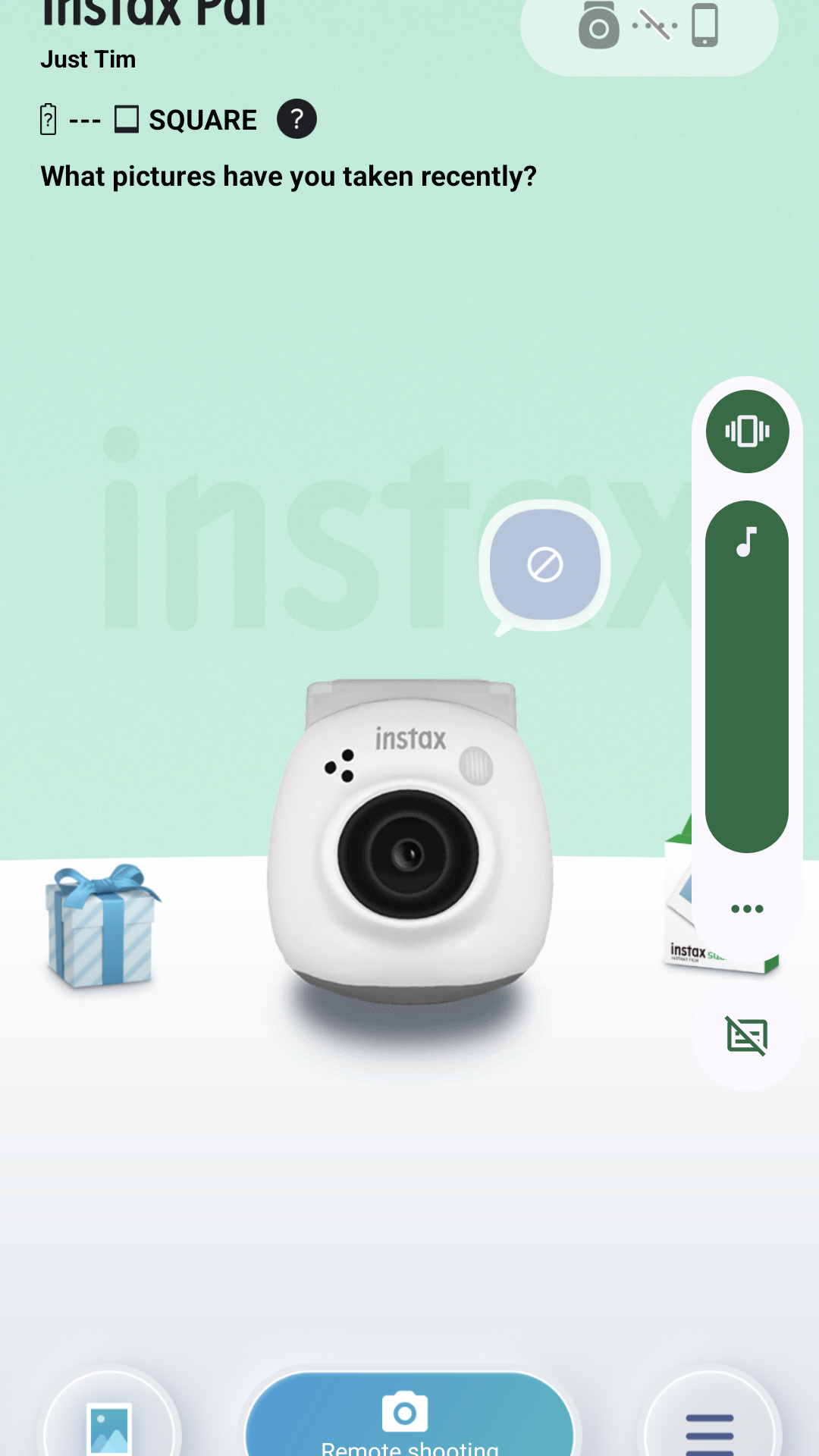Fujifilm Instax Pall app main menu