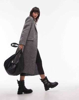 Mango Longline Wool Coat in Grey