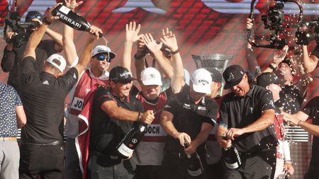 LIV Golf players celebrate winning by spraying champagne