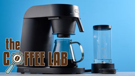 the coffee lab image of the ratio four coffee maker on a blue background