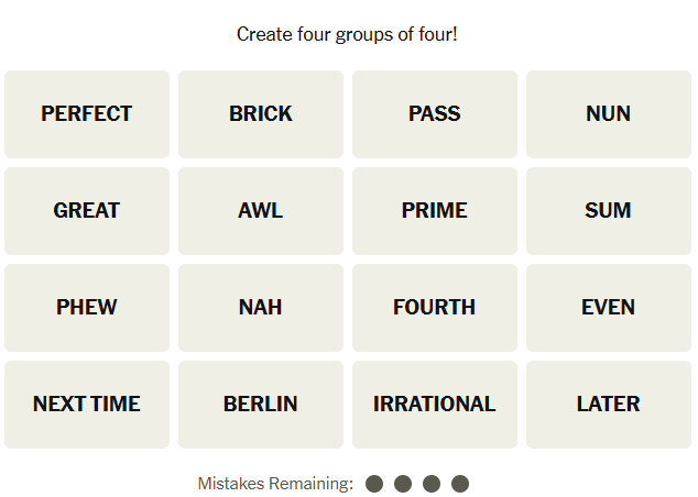 The New York Times Connections puzzle on March 13, 2026