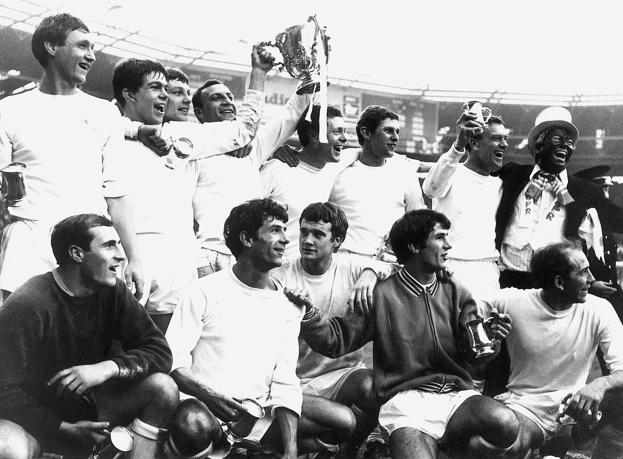 Queens Park Rangers celebrate their League Cup final win over West Brom in March 1967.