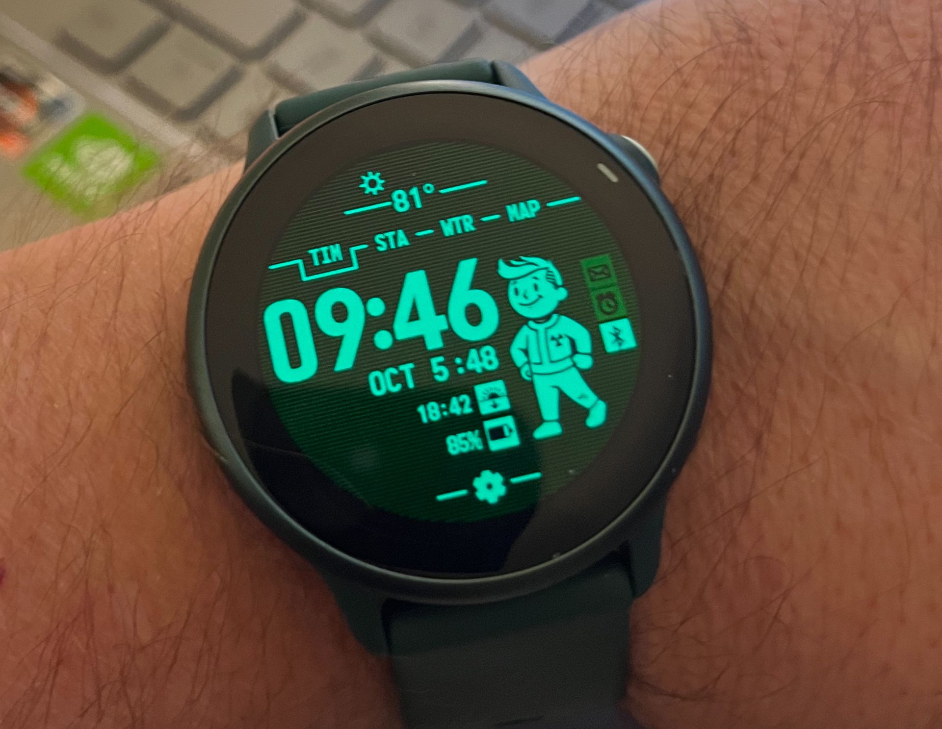 A watch with a Fallout-like Pip-Boy-ish readout